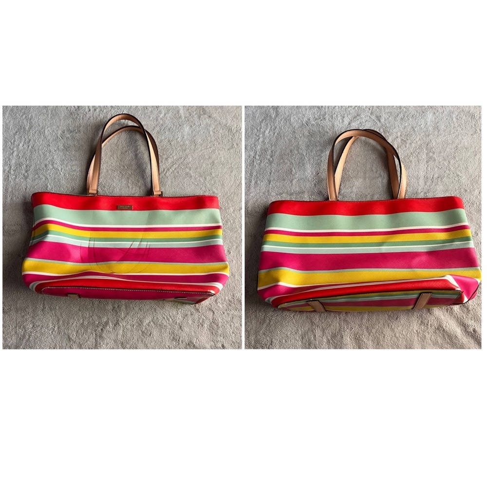 Kate Spade Grant Street Jules Tote Beach Stripe Grainy Vinyl Leather Bag Purse - Picture 4 of 17